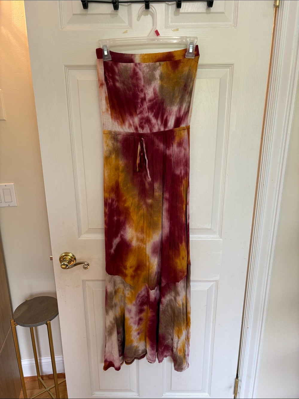 Rolla Coster Tie-Dye Strapless Maxi Dress in Burgundy, Mustard, Cream